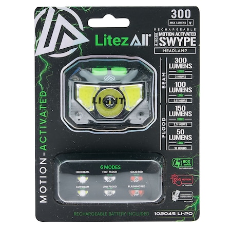 Litezall Motion Activated LED Headlamp LA-SWYPE-6/12 